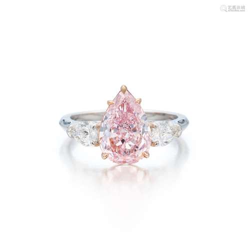 Fancy Intense Purple-Pink Diamond and Diamond Ring . Fancy I...