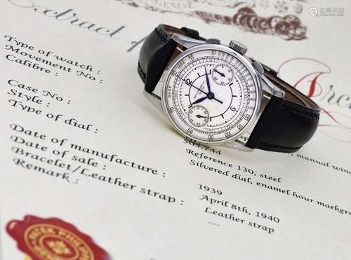 Patek Philippe . Reference 130 | A stainless steel chronogra...