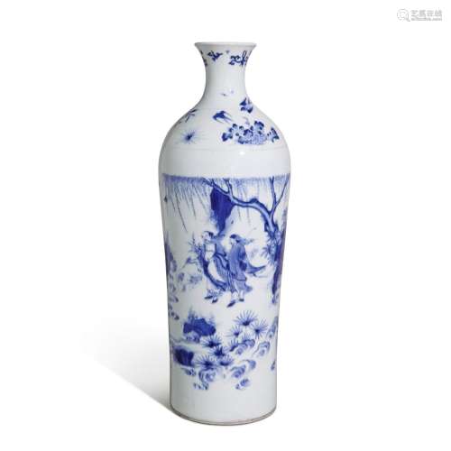 A blue and white 'immortals' cylindrical vase, Transitional ...