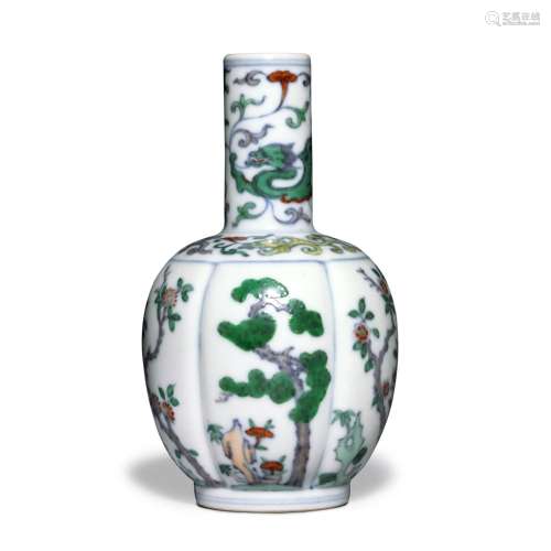 A small lobed doucai 'Three Friends of Winter' bottle vase, ...