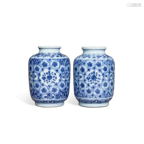 A pair of Ming-style blue and white jarlets, Marks and perio...