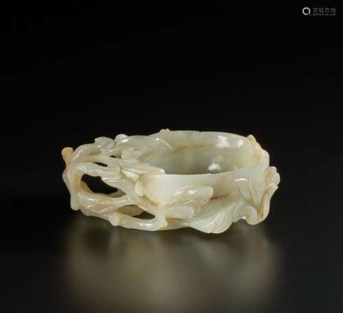 A celadon jade 'mallow' libation cup, Late Ming dynasty | 明...