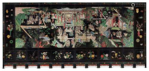 A twelve-panel Coromandel 'birthday' screen, Dated Kangxi 12...