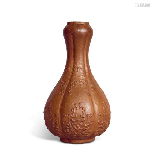 A molded gourd 'floral' garlic-mouth vase, Shangwan mark and...