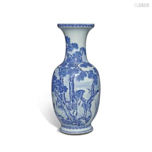 A large blue and white 'deer' vase, Qing dynasty, 18th centu...