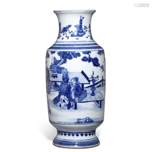A large blue and white 'Three Star Gods' lantern vase, Qing ...