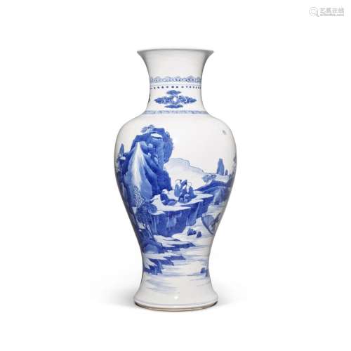 A blue and white 'scholars' baluster vase, Qing dynasty, Kan...