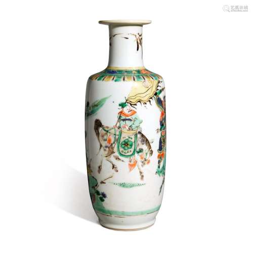 A famille-verte 'figural' rouleau vase, Qing dynasty, Kangxi...