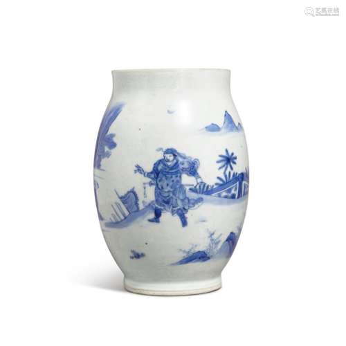 A blue and white 'figural' ovoid jar, Transitional period, c...