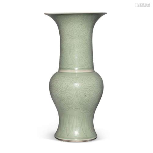 A celadon-glazed 'peony scroll' yenyen vase, Qing dynasty, K...