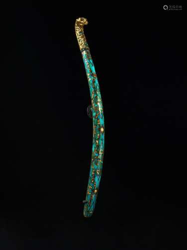 An exceptional and rare gold, silver, turquoise and glass-in...