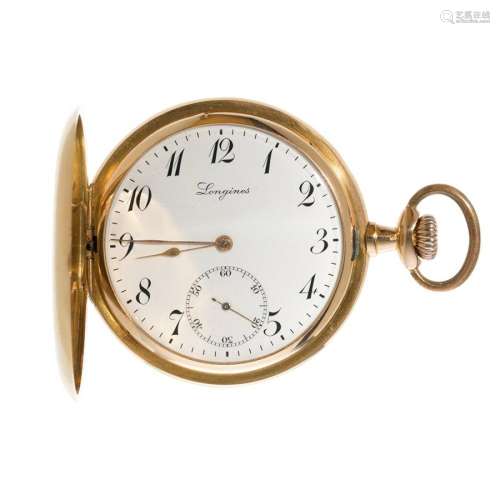Sabonette watch, LONGINES, 18kt yellow gold. White dial, Ara...