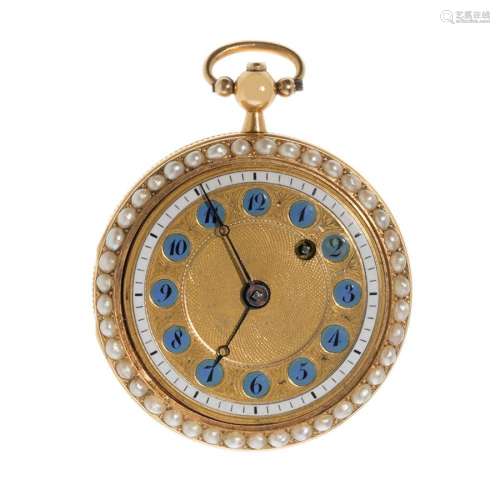 Lepine pocket watch in 18K yellow gold. Gold-plated dial wit...