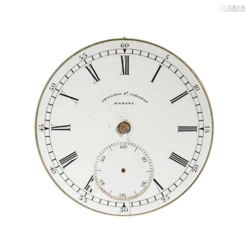 Watch mechanism Antonio Coronas Havana, 1860. White dial wit...