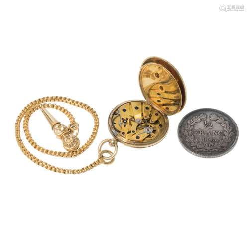 LEZEL miniature pocket watch in gold and enamel. It is decor...