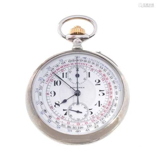 LONGINES Lepine pocket watch. White dial, Arabic numerals, p...