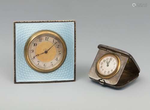 Set of two travel clocks. England, ca. 1900. Silver, bronze ...