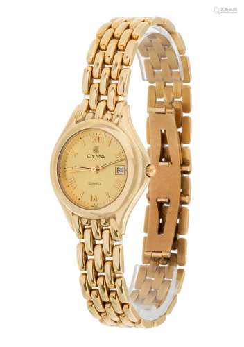 CYMA wristwatch in 18kt yellow gold. Gold-plated dial, Roman...
