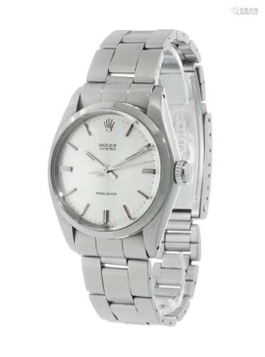 ROLEX Oyster watch in stainless steel for men. White dial, d...