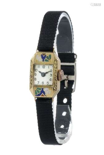 Ladies` wristwatch in 18 kts. yellow gold. Case with polychr...