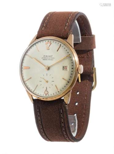 CAUNY , unisex wristwatch, 1950s. Round case, white dial, do...