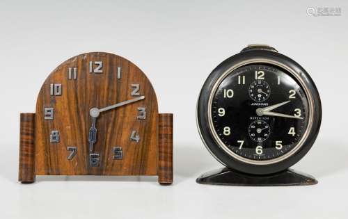 Set comprising two alarm clocks; 20th century.Wood and metal...