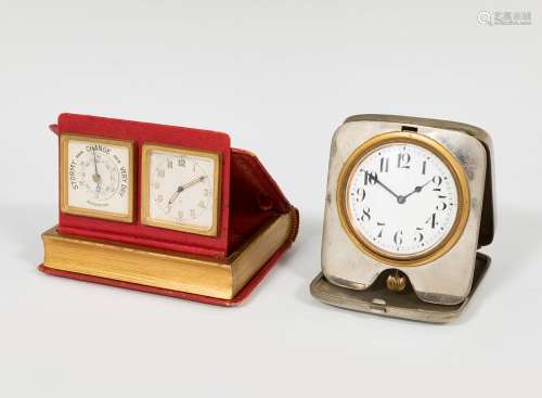 Set comprising two travel alarm clocks; 20th century.Metal a...