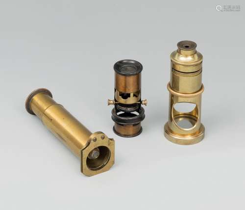 Set of three microscopes; 19th century.Gilt bronze and brass...