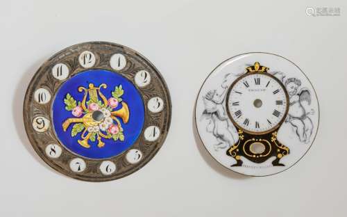 Set of two dials; 19th century.Silver plated and enamelled c...
