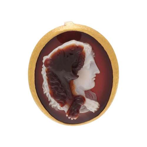 YELLOW GOLD AND AGATE CAMEO PENDANT/BROOCH