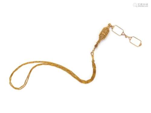 ANTIQUE, YELLOW GOLD LORGNETTE AND LONGCHAIN NECKLACE
