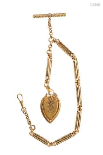 18kt yellow gold fob watch fob. Finished with a heart shaped...