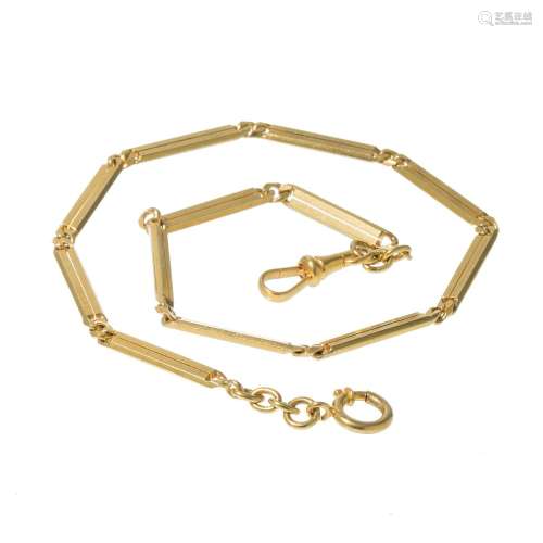 18kt yellow gold fob watch fob. Chain made up of rectangular...