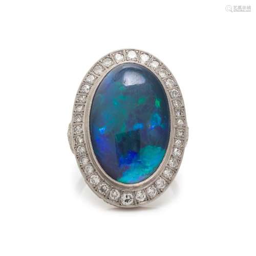 BLACK OPAL AND DIAMOND RING