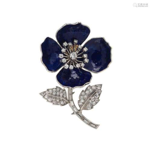 BOUCHERON, DIAMOND AND ENAMEL  EGLANTINE  FLOWER BROOCH