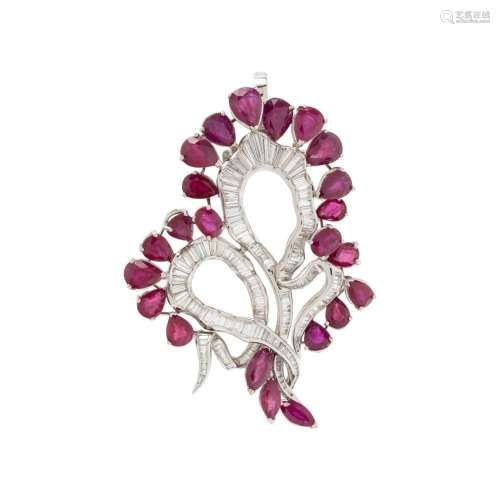 RUBY AND DIAMOND PENDANT/BROOCH