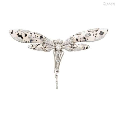 EVELYN CLOTHIER, AGATE AND DIAMOND DRAGONFLY BROOCH