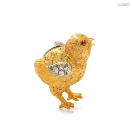 VAN CLEEF & ARPELS, YELLOW GOLD AND DIAMOND CHICK PIN