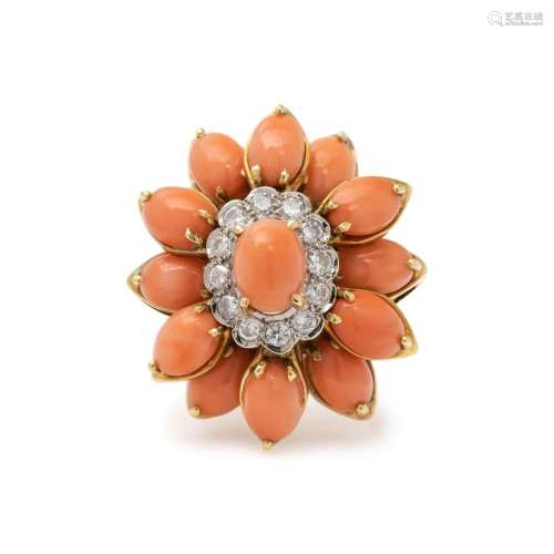 CORAL AND DIAMOND RING