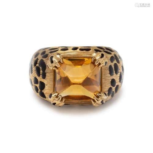 DIOR, YELLOW GOLD, CITRINE AND ENAMEL RING