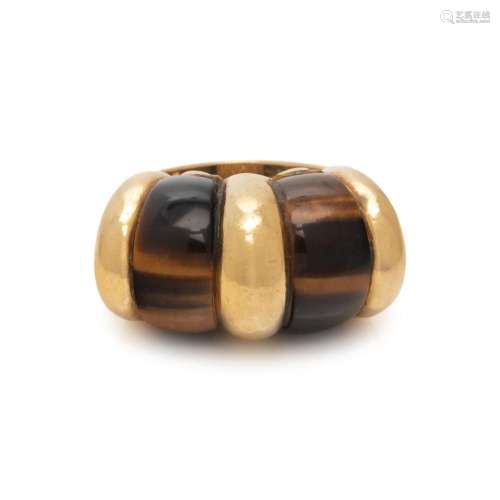 YELLOW GOLD AND TIGER S EYE RING