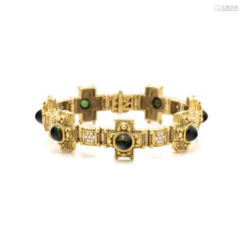 KIESELSTEIN-CORD, YELLOW GOLD, GREEN TOURMALINE AND DIAMOND ...