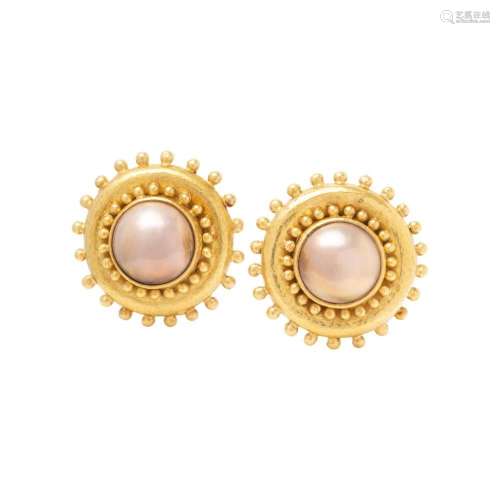 ELIZABETH LOCKE, YELLOW GOLD AND CULTURED MABE PEARL EARCLIP...