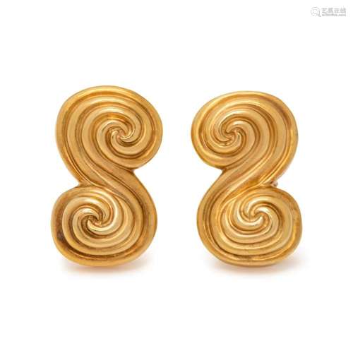 TIFFANY & CO., YELLOW GOLD EARCLIPS