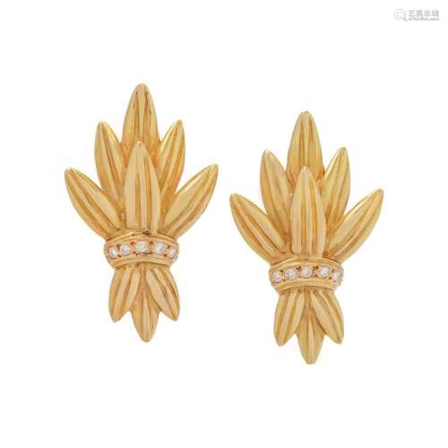 LALAOUNIS, YELLOW GOLD AND DIAMOND EARCLIPS