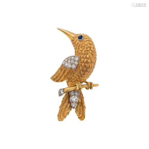 CARTIER, YELLOW GOLD AND DIAMOND BIRD BROOCH