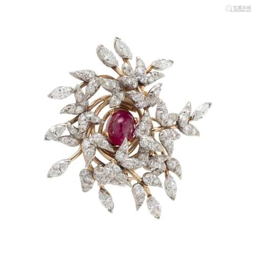 TIFFANY & CO., SCHLUMBERGER, RUBY AND DIAMOND BROOCH