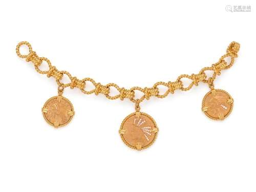 VERDURA, YELLOW GOLD, COIN AND DIAMOND  TWENTY BUCK  BRACELE...