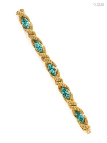 CARTIER, YELLOW GOLD AND TURQUOISE BRACELET