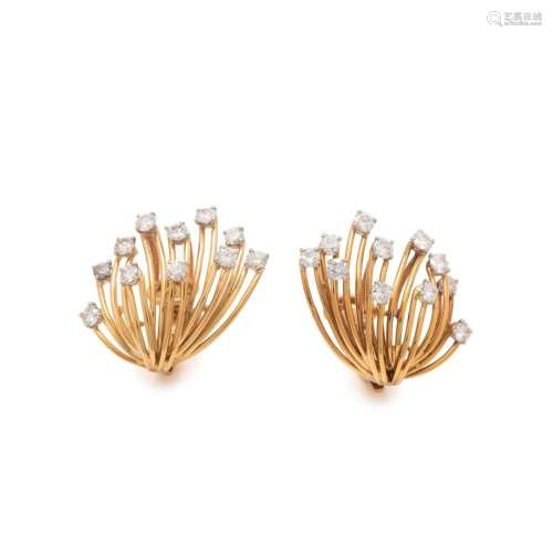 CARTIER, VINTAGE, YELLOW GOLD AND DIAMOND EARCLIPS